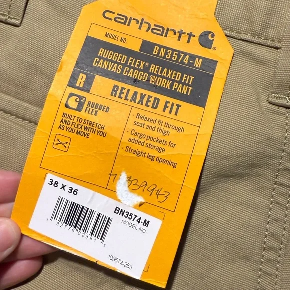 Carhartt Rugged Flex Canvas Cargo Work Pants Mens 38x36 brown Relaxed BN3574-M - Picture 12 of 13